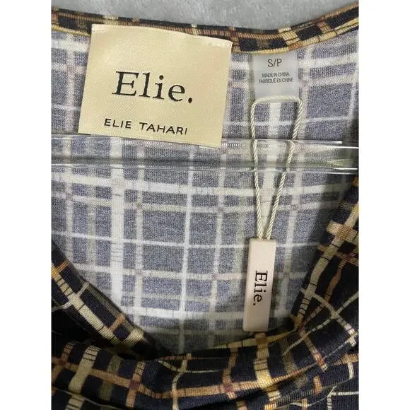 NEW Women's Elie Tahari Cowl Neck Abstract Pattern Cap Sleeve Business Shirt Top - Picture 4 of 7